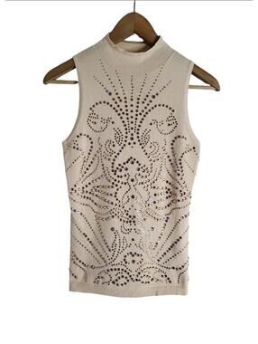 Guess Calista Rhinestone Sleeveless Knit Sweater Top Size Small NWT